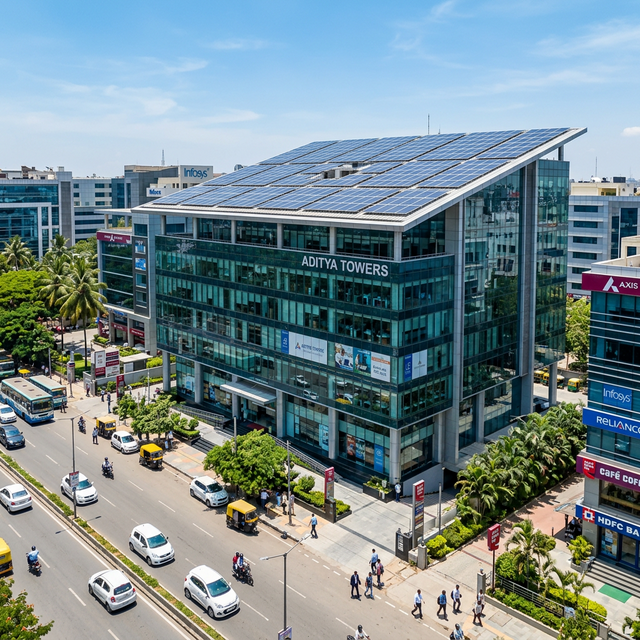 Commercial solar installation on office building rooftop in India